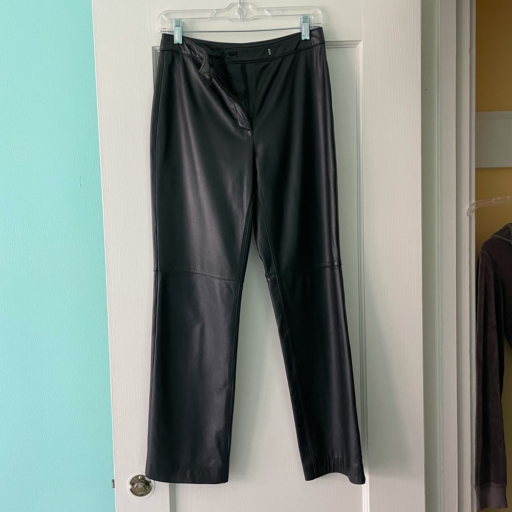 ANN TAYLOR 4P 100% black leather pants 90s vintage